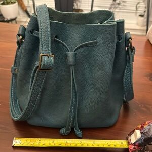 Portland Leather Goods small bucket bag in Lagoon limited edition.